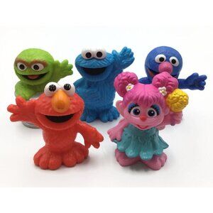 Sesame Street 5 Figures Lot 3" Hollow Hard Plastic Oscar Abby Cookie Grover Elmo